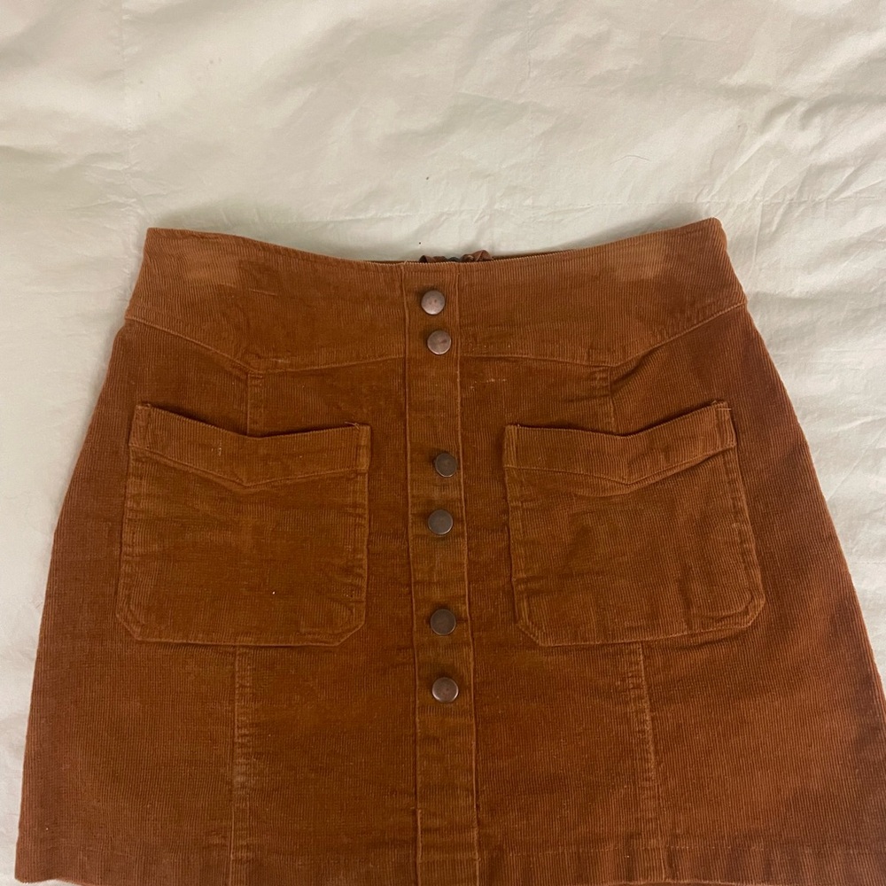 Brown Corduroy Button-Front Skirt